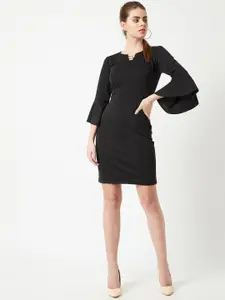 Miss Chase Women Black Solid Keyhole Neck Knee Length Bodycon Dress