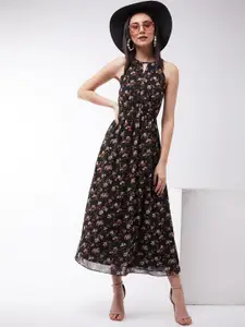 Miss Chase Women Multi Floral Printed Keyhole Neck Georgette Maxi Dress