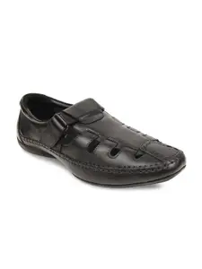 Regal Men Black Leather Shoe-Style Sandals