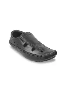 Mochi Men Black Leather Shoe-Style Sandals