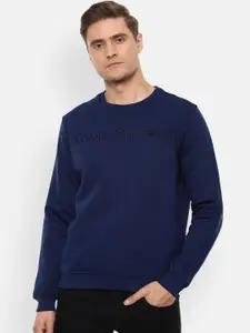 Louis Philippe Men Navy Blue Embroidered Sweatshirt