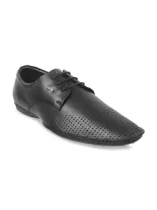 Mochi Men Black Solid Leather Formal Derbys with Perforated Detail