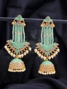 Sukkhi Gold-Toned & Sea Green Contemporary Jhumkas