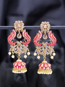 Sukkhi Gold-Toned & Maroon Contemporary Jhumkas