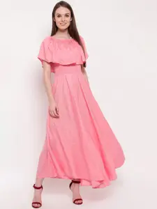 Aawari Pink Smocked Cape Sleeves Midi Dress