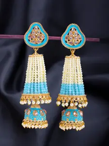 Sukkhi Gold-Toned & Blue Contemporary Jhumkas