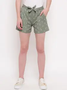 Aawari Women Green Printed Regular Fit Regular Shorts