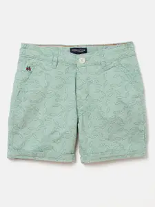 Crimsoune Club Boys Green Printed Slim Fit Cotton Regular Shorts
