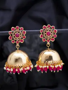 Sukkhi Pink & Gold-Toned Dome Shaped Jhumkas