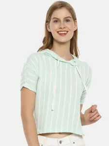 Campus Sutra Green & White Striped Regular Top