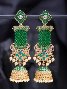 Sukkhi Gold-Toned & Green Contemporary Jhumkas
