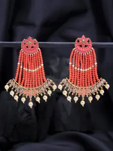 Sukkhi Peach-Coloured Contemporary Drop Earrings