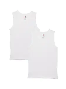 Charm n Cherish Girls Pack Of 2 White Solid 100% Cotton Innerwear Vests