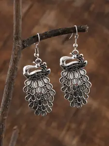 Silvermerc Designs Oxidised Silver-Toned Peacock-Shaped Drop Earrings