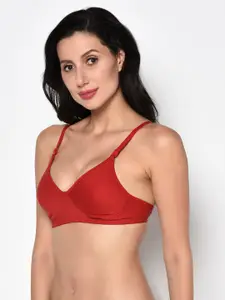 PRETTYBOLD Red Solid Non-Wired Non Padded T-shirt Bra