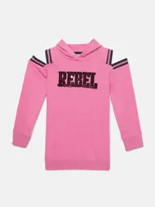 ZION Girls Pink Cotton Sequinned Hooded Sweatshirt