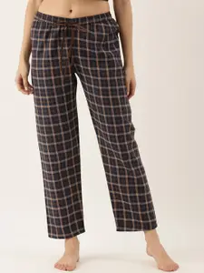Bannos Swagger Women Navy Blue & Brown Checked Cotton Lounge Pants