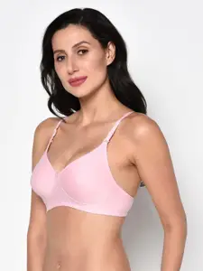 PRETTYBOLD Baby Pink Solid Non-Wired Non Padded T-shirt Bra