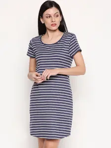 People Navy Blue & White Striped T-shirt Dress