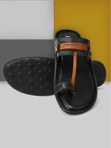 Apsis Men Black & Tan Ethnic Comfort Sandals