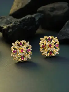 aadita Magenta Gold-Plated Handcrafted Contemporary Studs