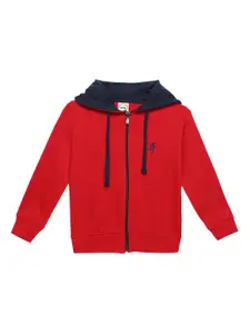 ZION Boys Red Pure Cotton Solid Hooded Sweatshirt