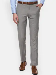 Van Heusen Men Grey Slim Fit Checked Formal Trousers