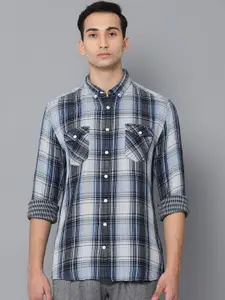 LINDBERGH Men Blue & White Regular Fit Checked Casual Shirt