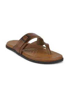 Louis Philippe Men Brown Leather Comfort Sandals
