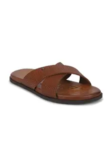 Louis Philippe Men Brown Leather Comfort Sandals