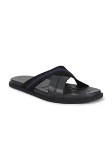 Louis Philippe Men Black Leather Comfort Sandals