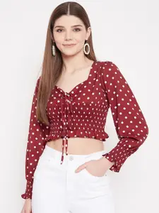 Berrylush Red Bishop Sleeves Crepe Regular Crop Top