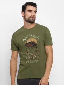 Royal Enfield Men Olive Green Printed Round Neck T-shirt