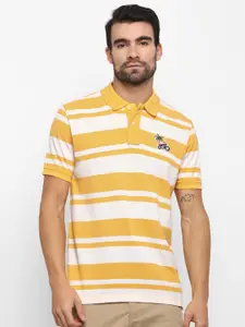 Royal Enfield Men Mustard Yellow & White Striped Polo Collar T-shirt