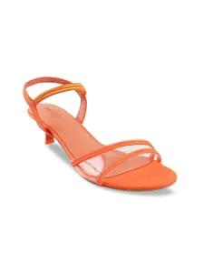 Metro Women Orange & Transparent Solid Sandals