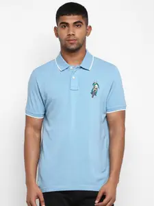 Royal Enfield Men Blue Solid Polo Collar T-shirt with Embroidery