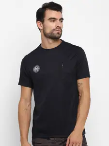 Royal Enfield Men Black Solid Round Neck T-shirt with Printed Detail