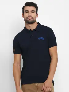 Royal Enfield Men Navy Blue Solid Polo Collar T-shirt