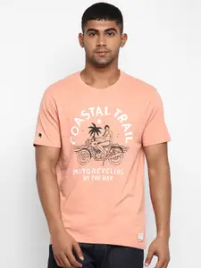 Royal Enfield Men Peach-Coloured Printed Round Neck T-shirt
