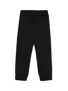 ZION Boys Black Solid Cotton Straight-Fit Joggers