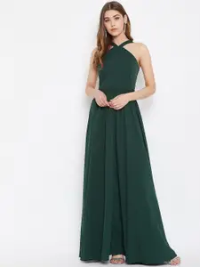 Berrylush Green Crepe Maxi Dress