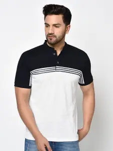 Octave Men White & Black Colourblocked Mandarin Collar T-shirt