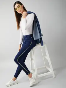 DOLCE CRUDO Women Navy Blue Skinny Fit High-Rise Stretchable Jeans