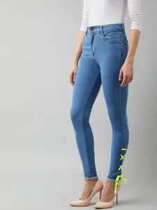 DOLCE CRUDO Women Blue Skinny Fit High-Rise Stretchable No Fade Jeans