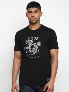 Royal Enfield Men Solid Dyed  Black Printed Round Neck Pure Cotton T-shirt