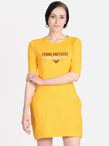 Free Authority Yellow Printed Wonder Woman Pure Cotton T-shirt Dress