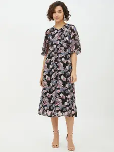 StyleStone Multicoloured Floral Georgette A-Line Midi Dress