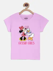 Kids Ville Girls Purple  Minnie & Daisy Print Printed Pure Cotton T-shirt