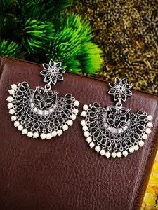 Crunchy Fashion Silver-Plated & Black Handcrafted Contemporary Chandbalis