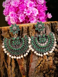 Crunchy Fashion Silver-Plated & Green Handcrafted Contemporary Chandbalis